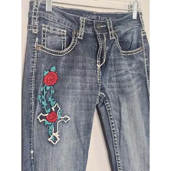 Cowgirl Tuff Vintage Cross Western Embroidered Jeans 27 - Picture 2 of 16